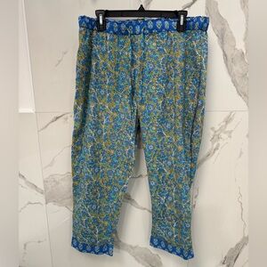 Sundance Blue/Yellow Pajama Leia Pants Floral Stretch Waist Size Medium